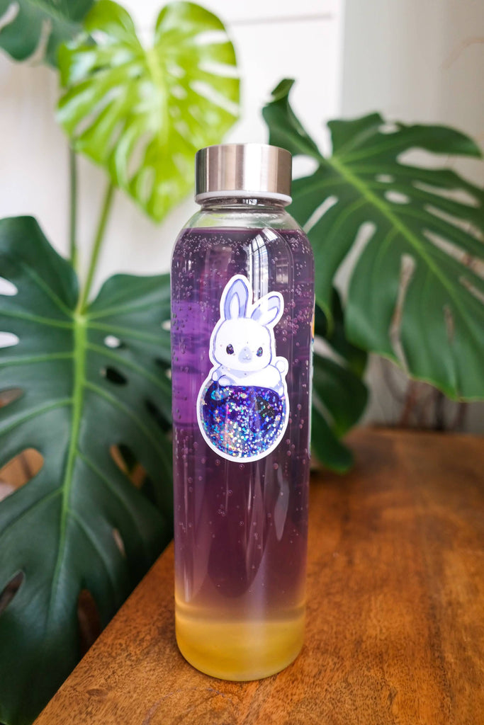 Bunny Universe Holographic Vinyl Sticker on waterbottle