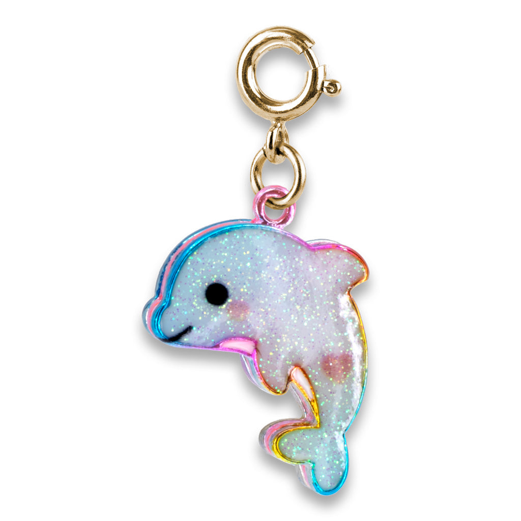 Gold Glitter Dolphin Charm, jewelry,  Unicorn Feed and Supply