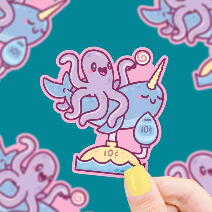 Octopus Narwhal Coin Ride Sticker, Sticker,  Unicorn Feed and Supply
