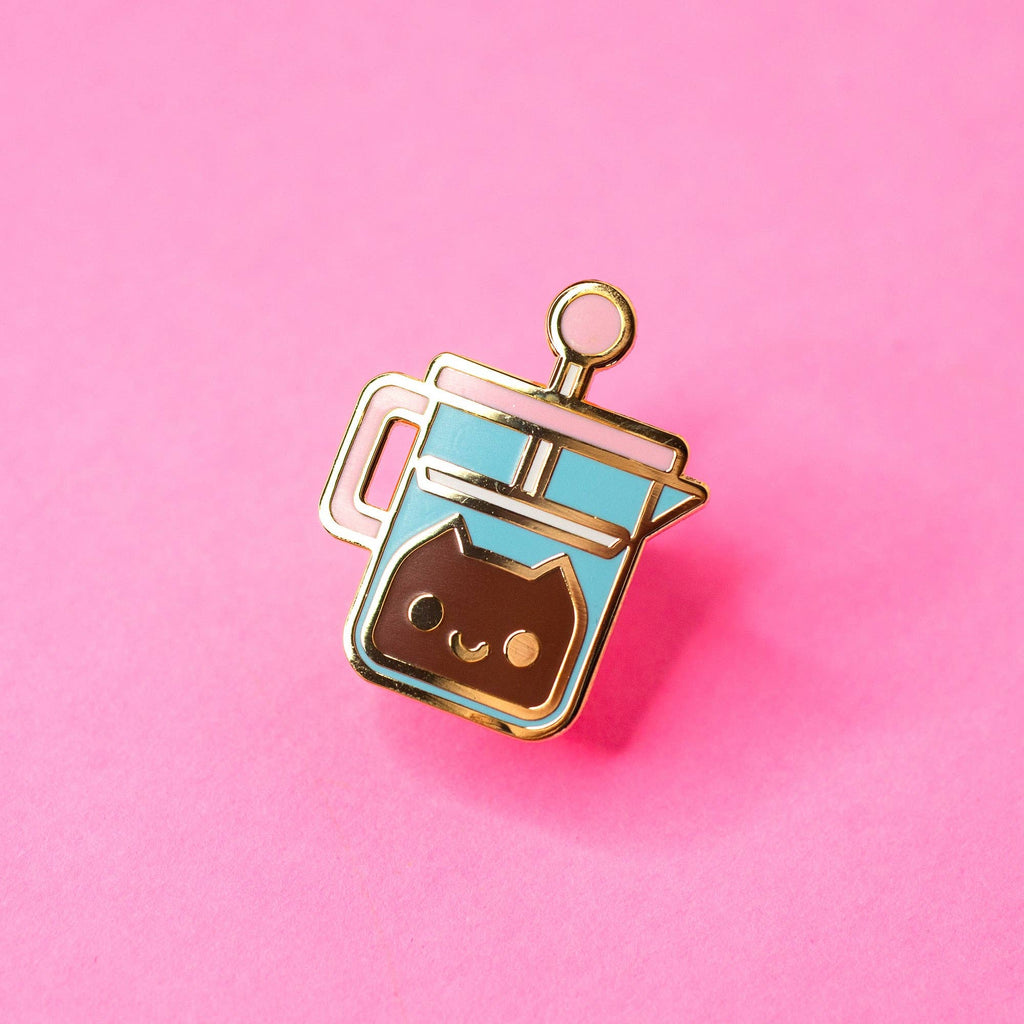 French Press Coffee Cat Enamel Pin, ,  Unicorn Feed and Supply