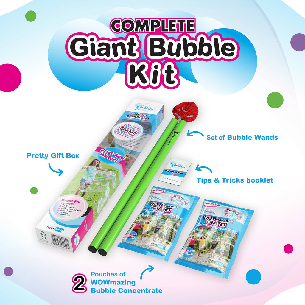 WOWmazing Giant Bubble Kit: Big Bubble Wands & Concentrate!, Bubble Toy,  Unicorn Feed and Supply