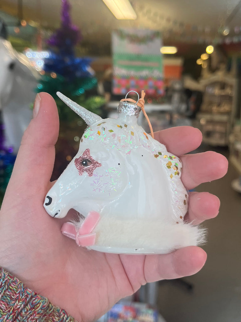 Glittered Unicorn White Bust Ornament, ,  Unicorn Feed and Supply