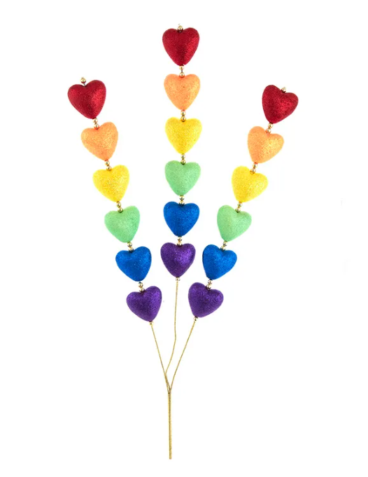 Kurt Adler Rainbow Pride Glittered Heart Spray 29 inch