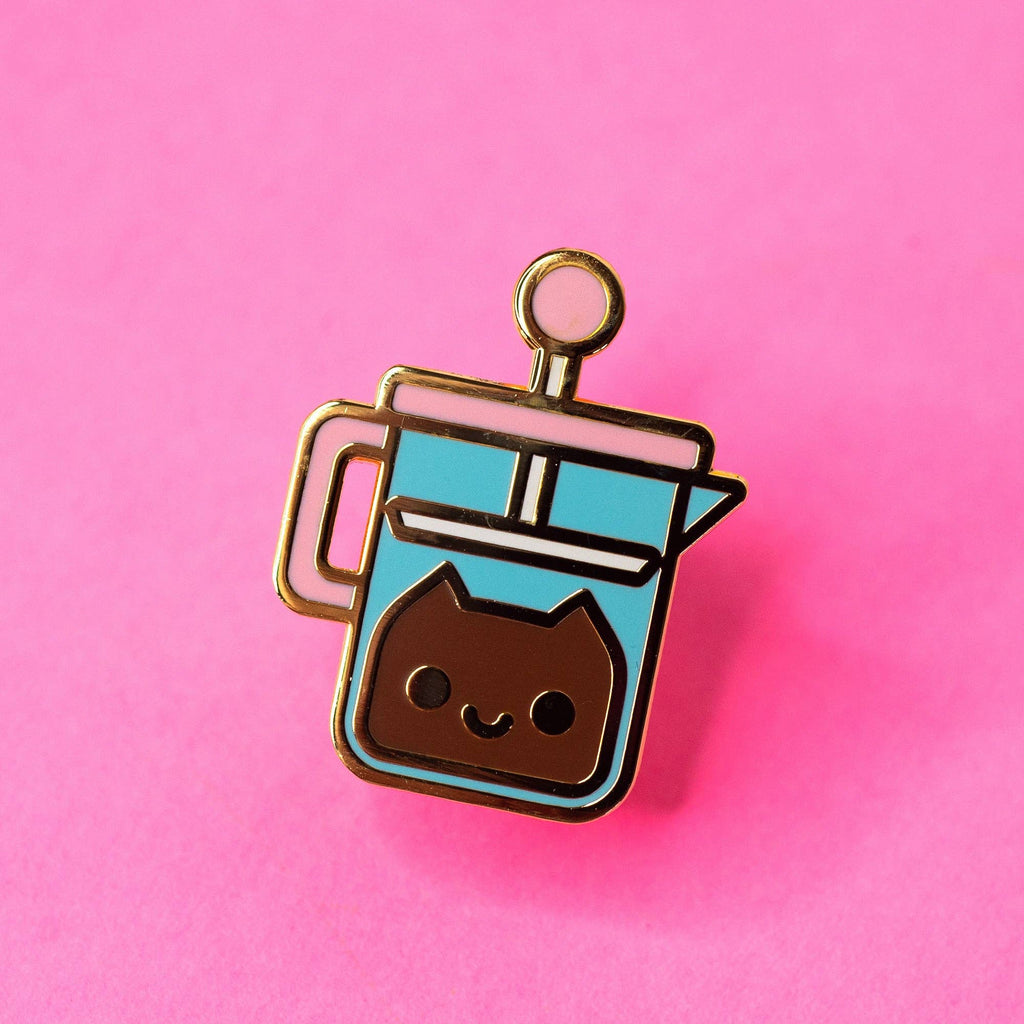 French Press Coffee Cat Enamel Pin, ,  Unicorn Feed and Supply